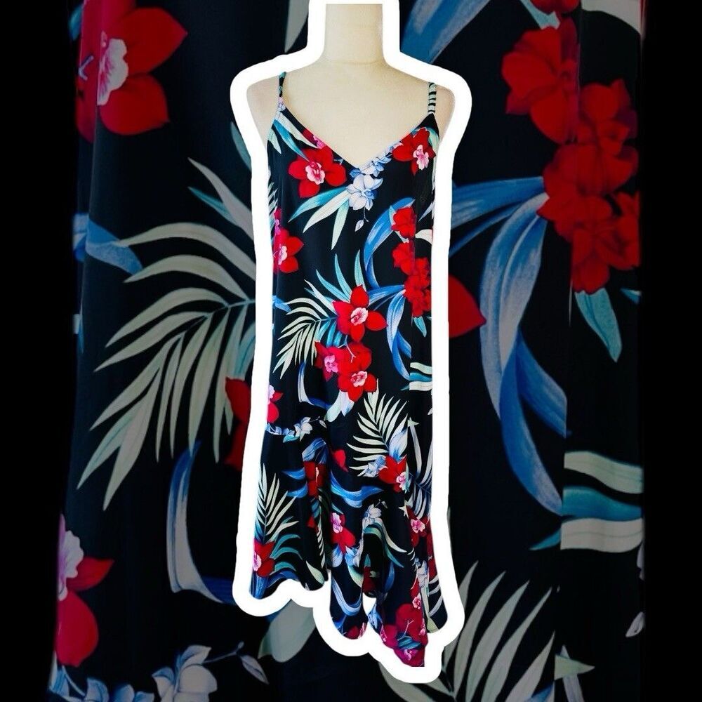 Tommy Bahama Women's  Orchid Sleeveless Maxi Slip Dress Black Size M Tropical